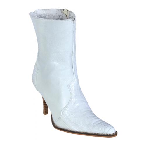 Los Altos Ladies White Genuine Ostrich Leg Short Top Boots With Zipper 360528